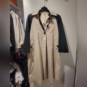 Burberry Beige and Dark Green Stone Check Richmond Trench Coat